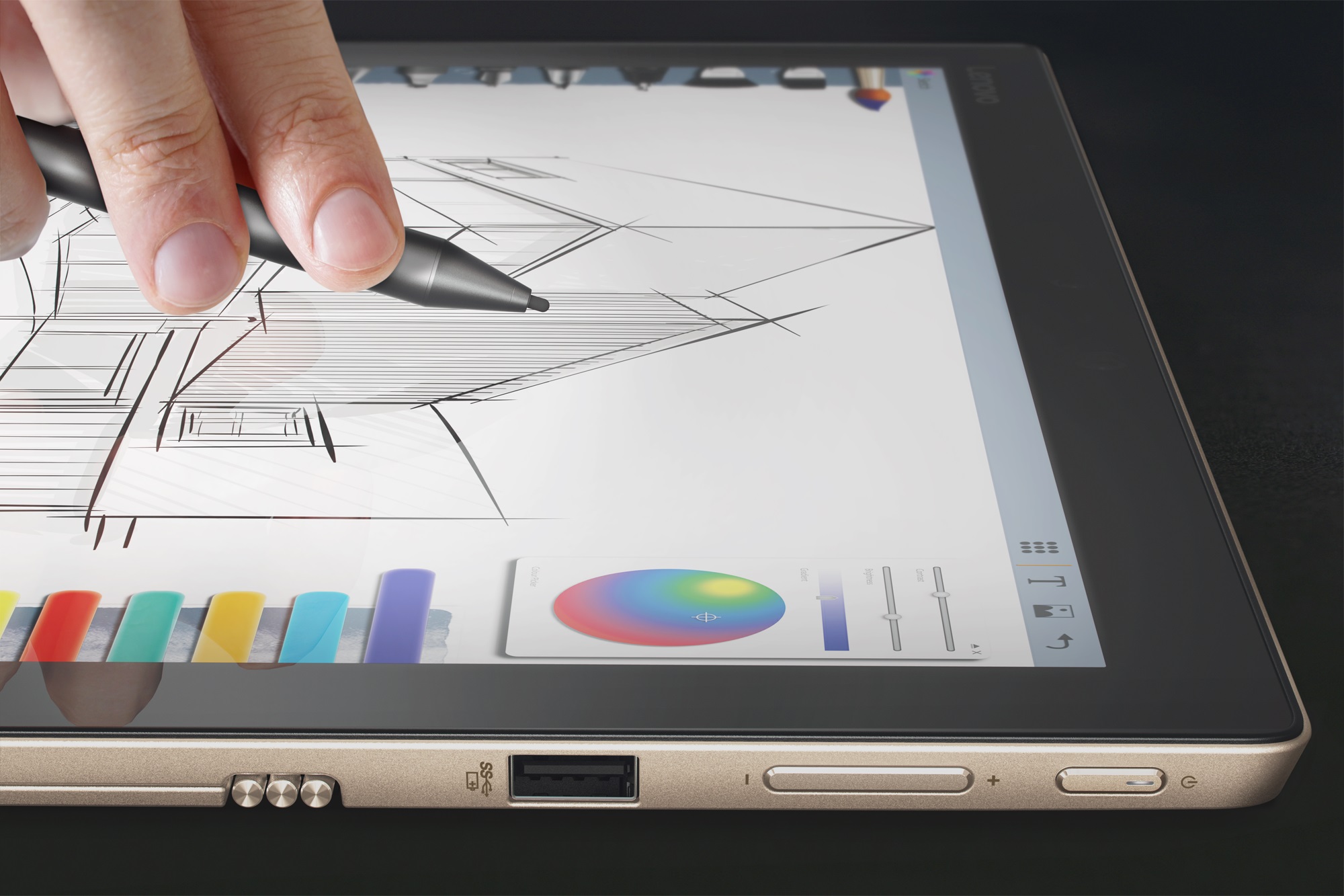 選購的Lenovo Active Pen觸控筆，支援2,048階壓力感應，讓使用觸控筆呈現宛如在紙上書.jpg