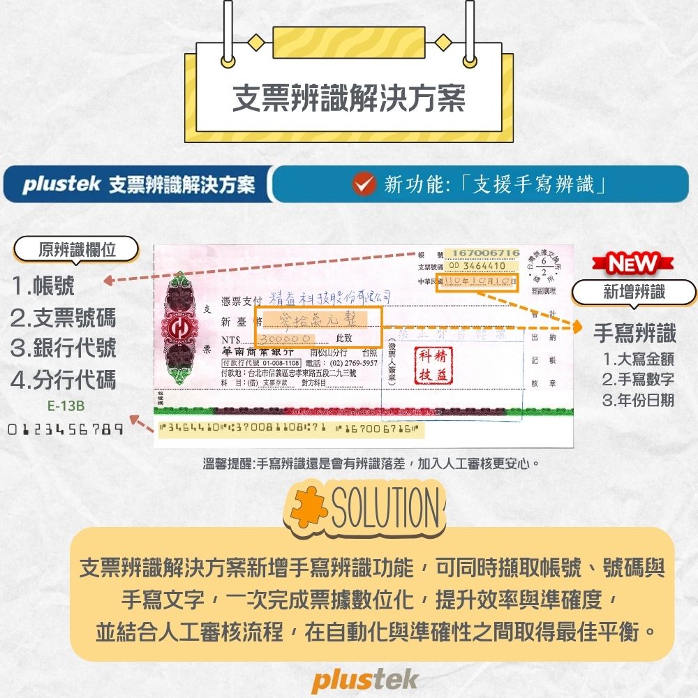 精益科技支票手寫辨識範圍介紹